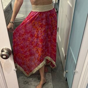 Ramy Brook Asymmetrical Pink and Orange Skirt